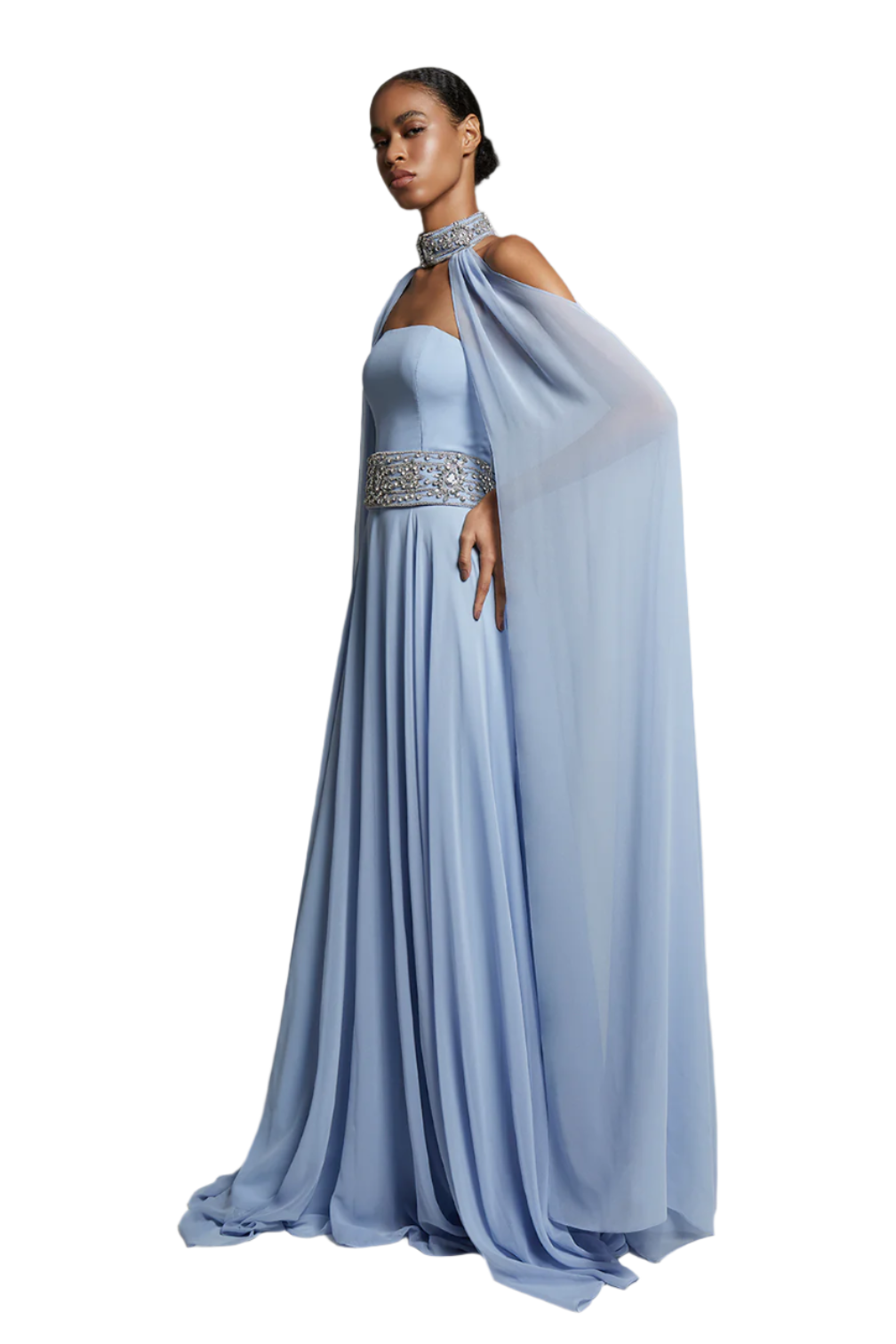 STRAPLESS Long Dress with Scarf and Embroidered Belt