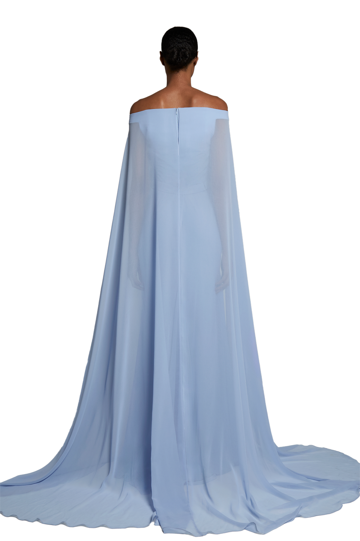 Off-the-Shoulder Long Dress with Goose Feather Cape