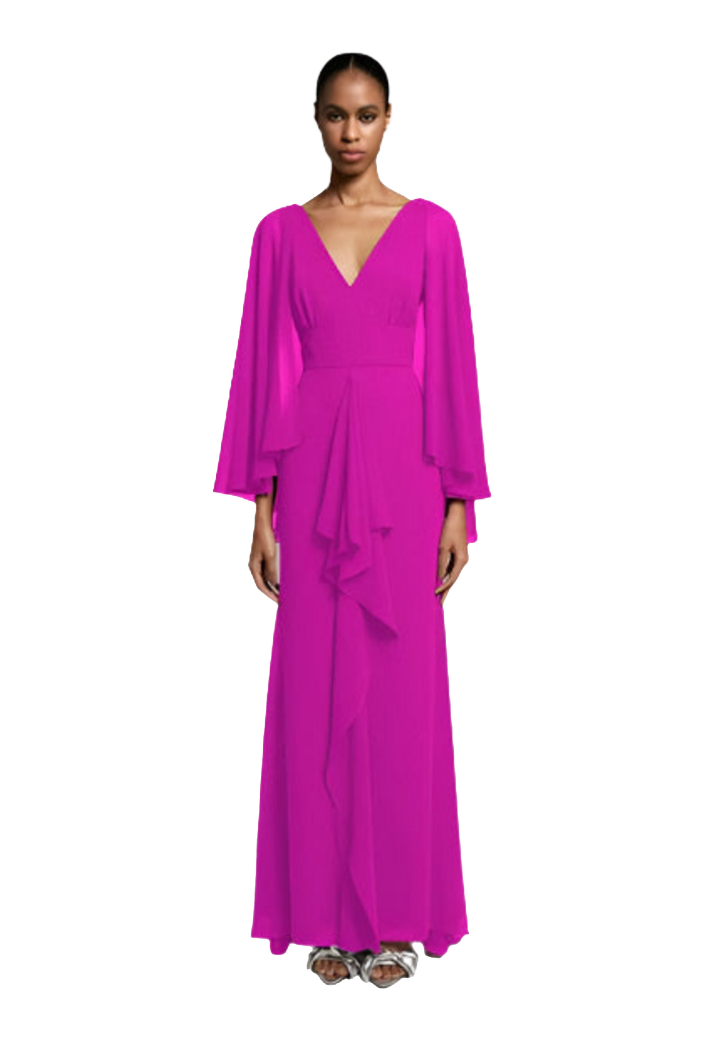Cascade V-Neck Long Dress