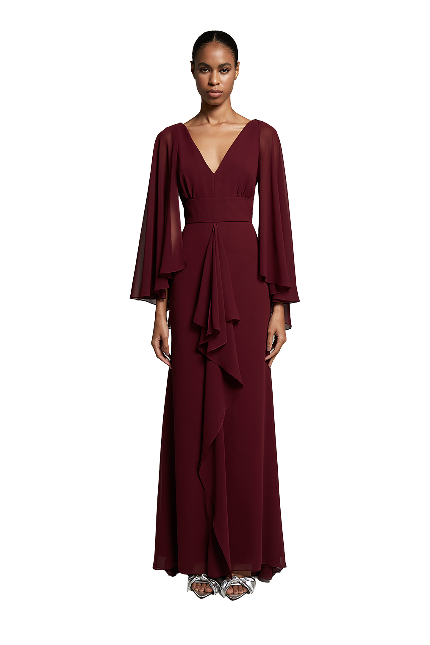 Cascade V-Neck Long Dress