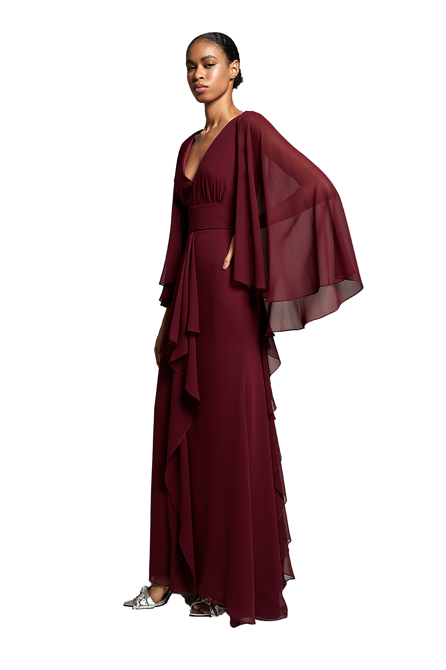 Cascade V-Neck Long Dress