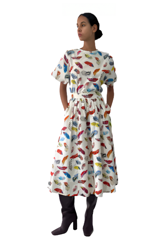 Plumes Midi Skirt with Pockets