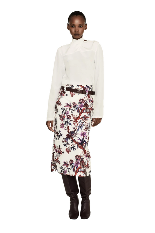 Floral Birds Midi Skirt