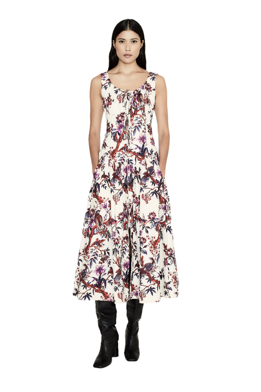 Floral Birds Corset Midi Dress