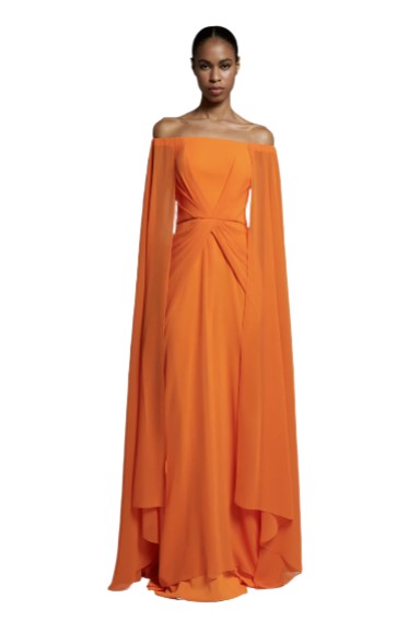 Off-The-Shoulder Long Dress with Sleeve Cape