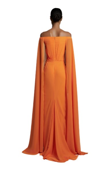 Off-The-Shoulder Long Dress with Sleeve Cape