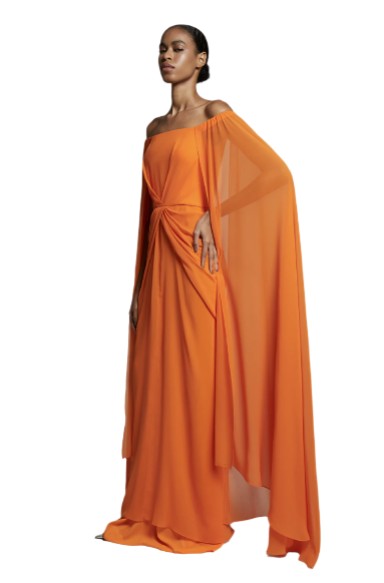 Off-The-Shoulder Long Dress with Sleeve Cape