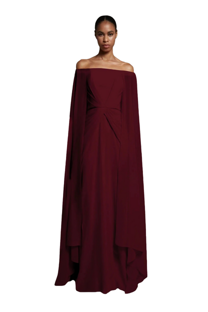 Off-The-Shoulder Long Dress with Sleeve Cape