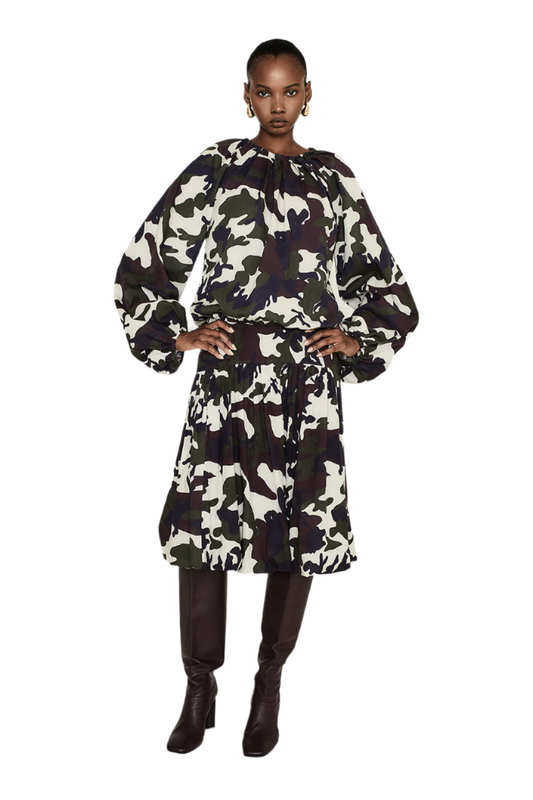 Camouflage Midi Skirt with Banded Waist